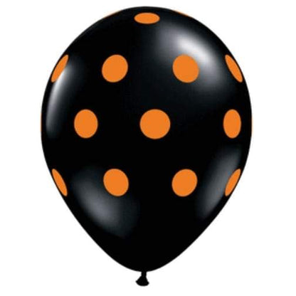 Qualatex Latex Big Orange Black Polka Dots 11″ Latex Balloons (50 count)