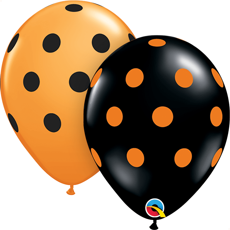 Qualatex Latex Big Orange Black Polka Dots 11″ Latex Balloons (50 count)