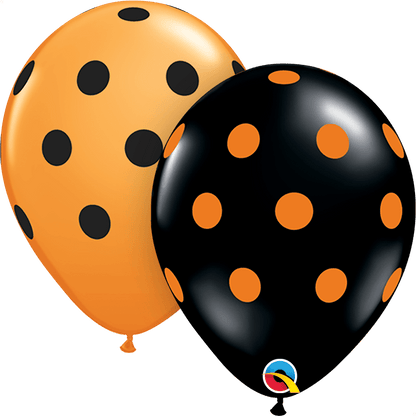 Qualatex Latex Big Orange Black Polka Dots 11″ Latex Balloons (50 count)