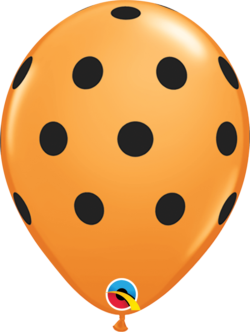 Qualatex Latex Big Orange Black Polka Dots 11″ Latex Balloons (50 count)