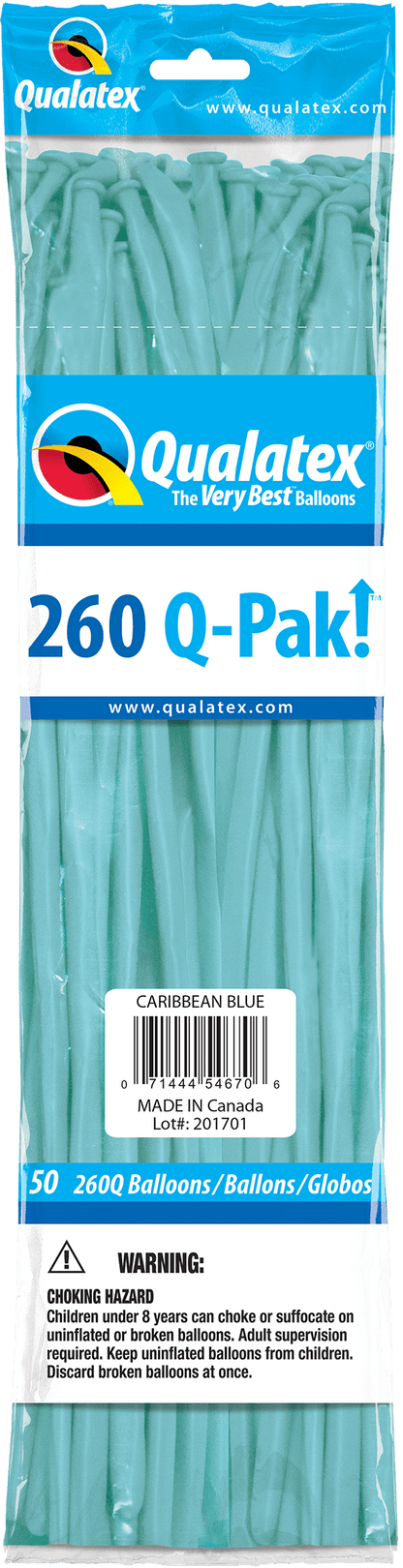 Qualatex Latex Caribbean Blue 260Q Latex Balloons (50 count)