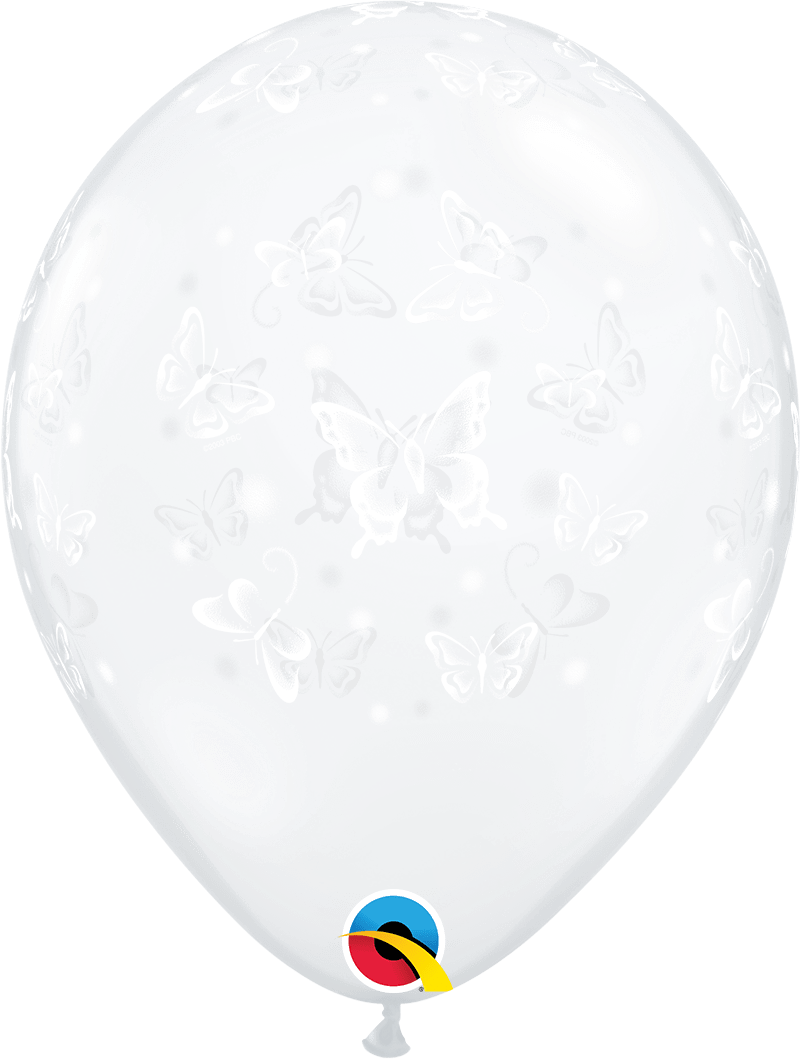 Qualatex Latex Diamond Clear Butterflies-A-Round 11″ Latex Balloons (50)