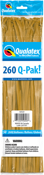 Qualatex Latex Gold 260Q Latex Balloons (50)