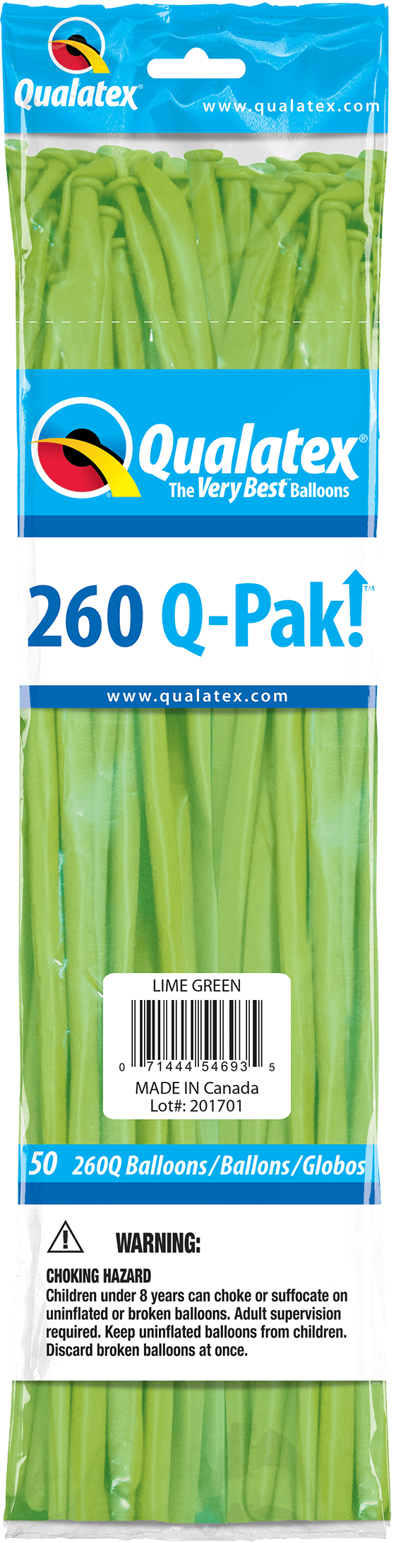 Qualatex Latex Lime Green 260Q Latex Balloons (50 count)