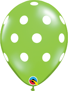 Qualatex Latex Lime Green with White Big Polka Dots 11″ Latex Balloons (50)