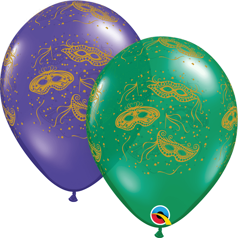 Qualatex Latex Mardi Gras Masks-A-Round 11″ Latex Balloons (50)
