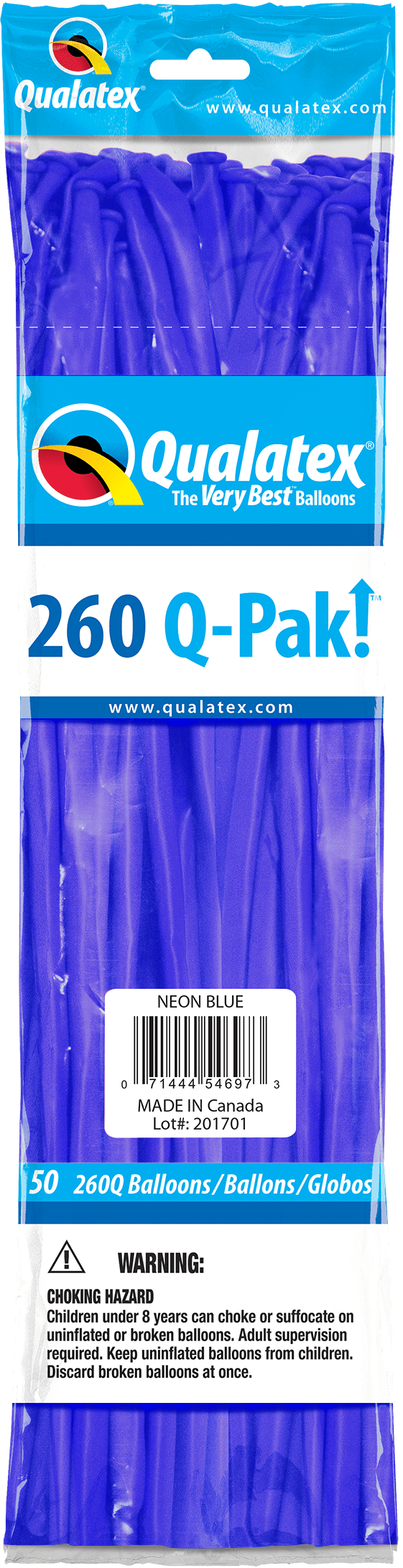 Qualatex Latex Neon Blue 260Q Latex Balloons (50)