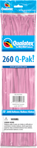Qualatex Latex Neon Pink 260Q Latex Balloons (50)