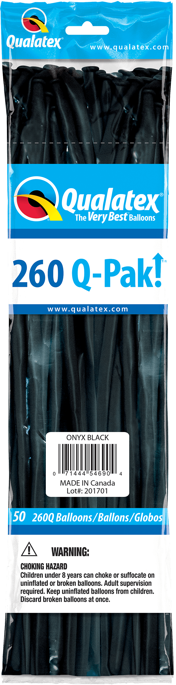 Qualatex Latex Onyx Black 260Q Latex Balloons (50 count)