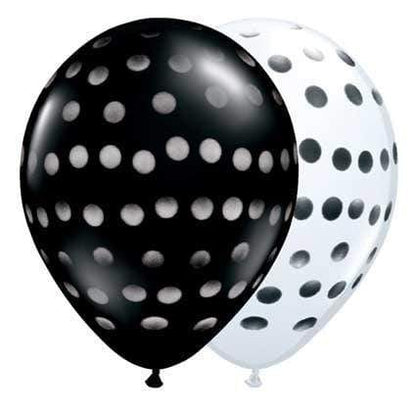 Qualatex Latex Polka Dot Assorted Onyx Black & White 11″ Latex Balloons (50)