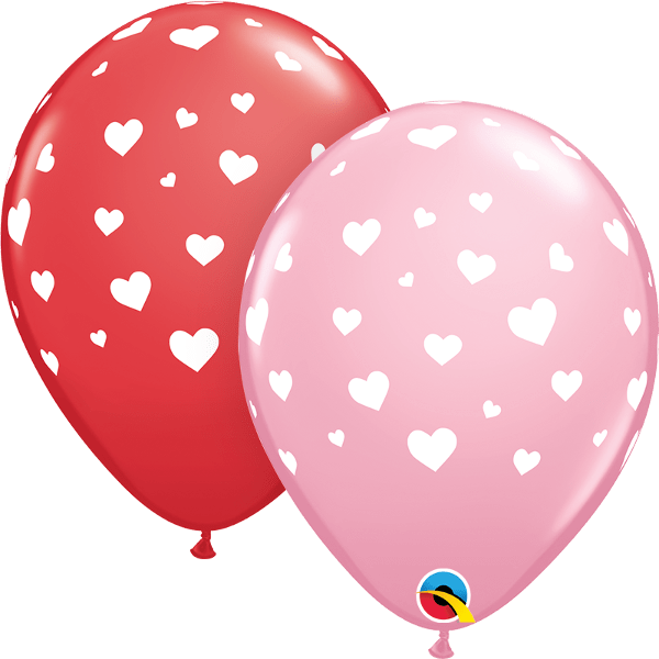 Qualatex Latex Random Hearts-A-Round Red & Pink 11″ Latex Balloons (50)