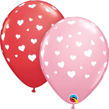 Qualatex Latex Random Hearts-A-Round Red & Pink 11″ Latex Balloons (50)