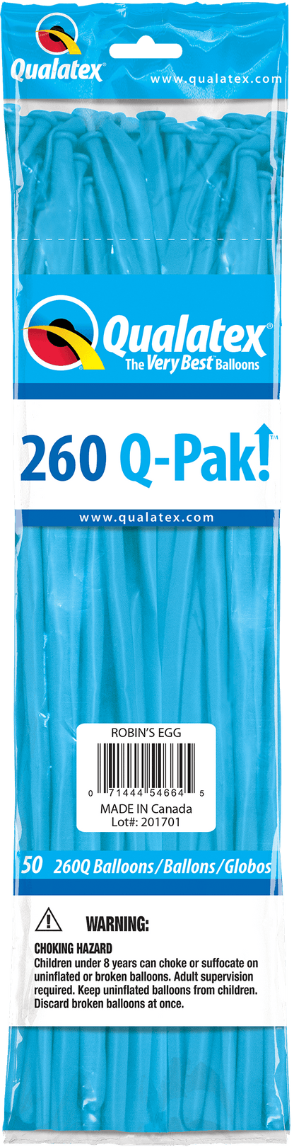 Qualatex Latex Robin's Egg Blue 260Q Latex Balloons (50)