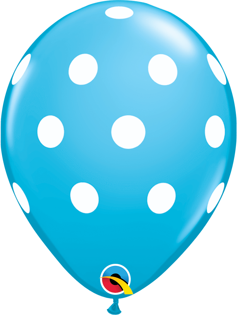 Qualatex Latex Robin's Egg Blue with White Big Polka Dots 11″ Latex Balloons (50)