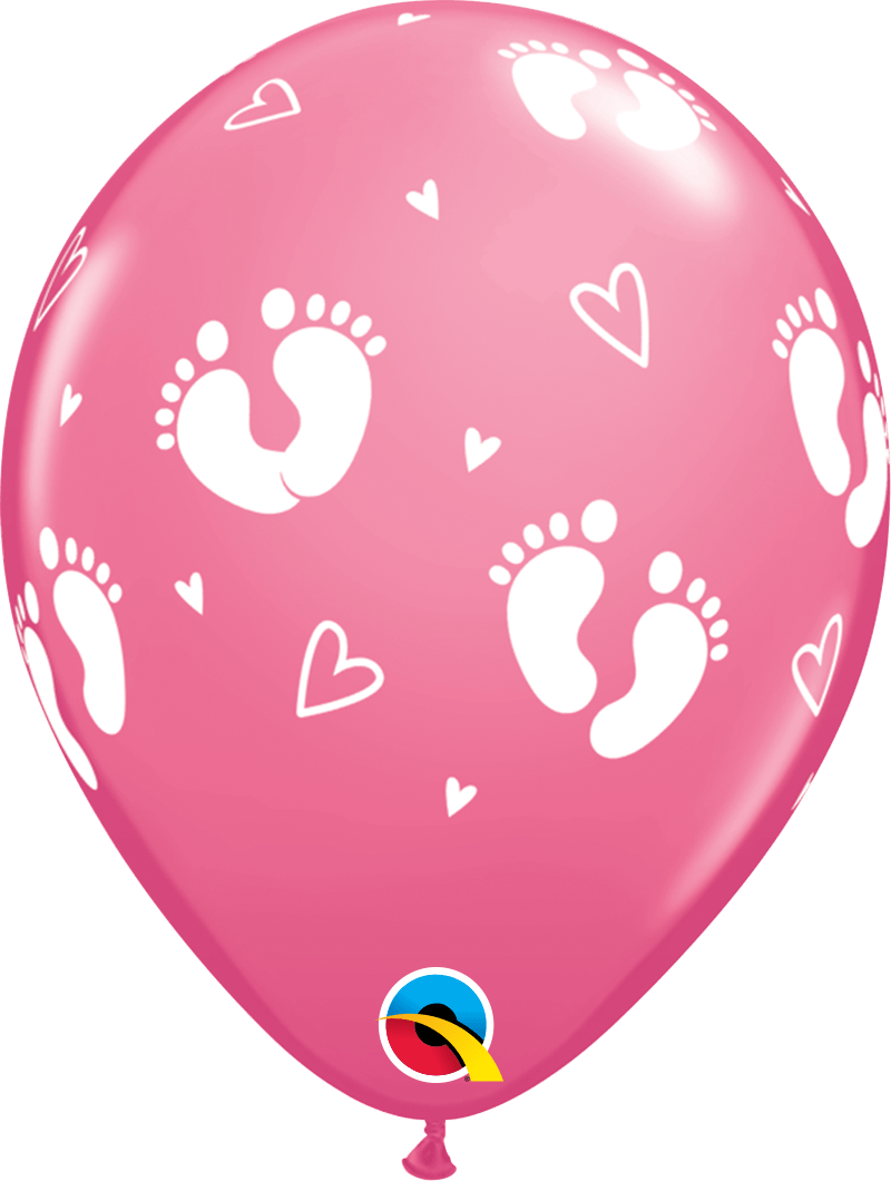 Qualatex Latex Rose Pink Baby Footprints & Hearts 11″ Latex Balloons (50)