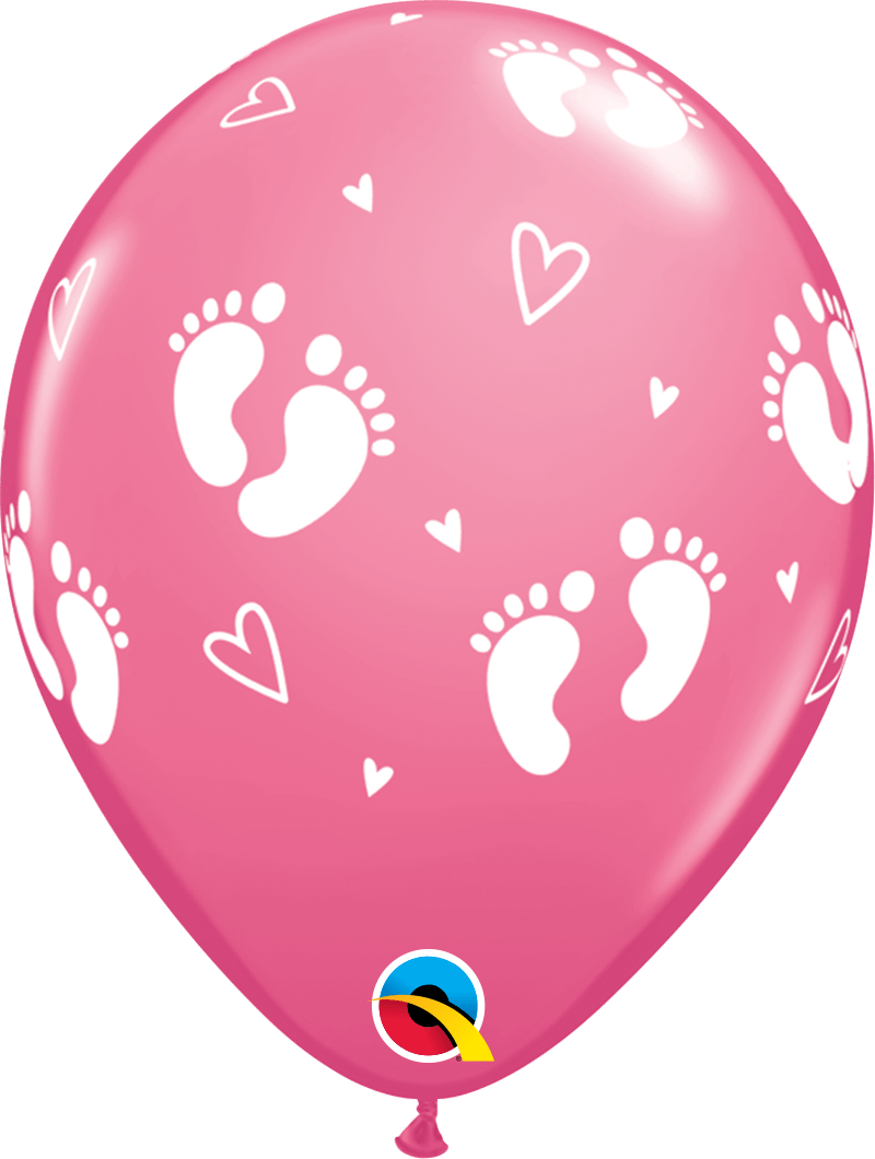 Qualatex Latex Rose Pink Baby Footprints & Hearts 11″ Latex Balloons (50)