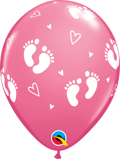 Qualatex Latex Rose Pink Baby Footprints & Hearts 11″ Latex Balloons (50)