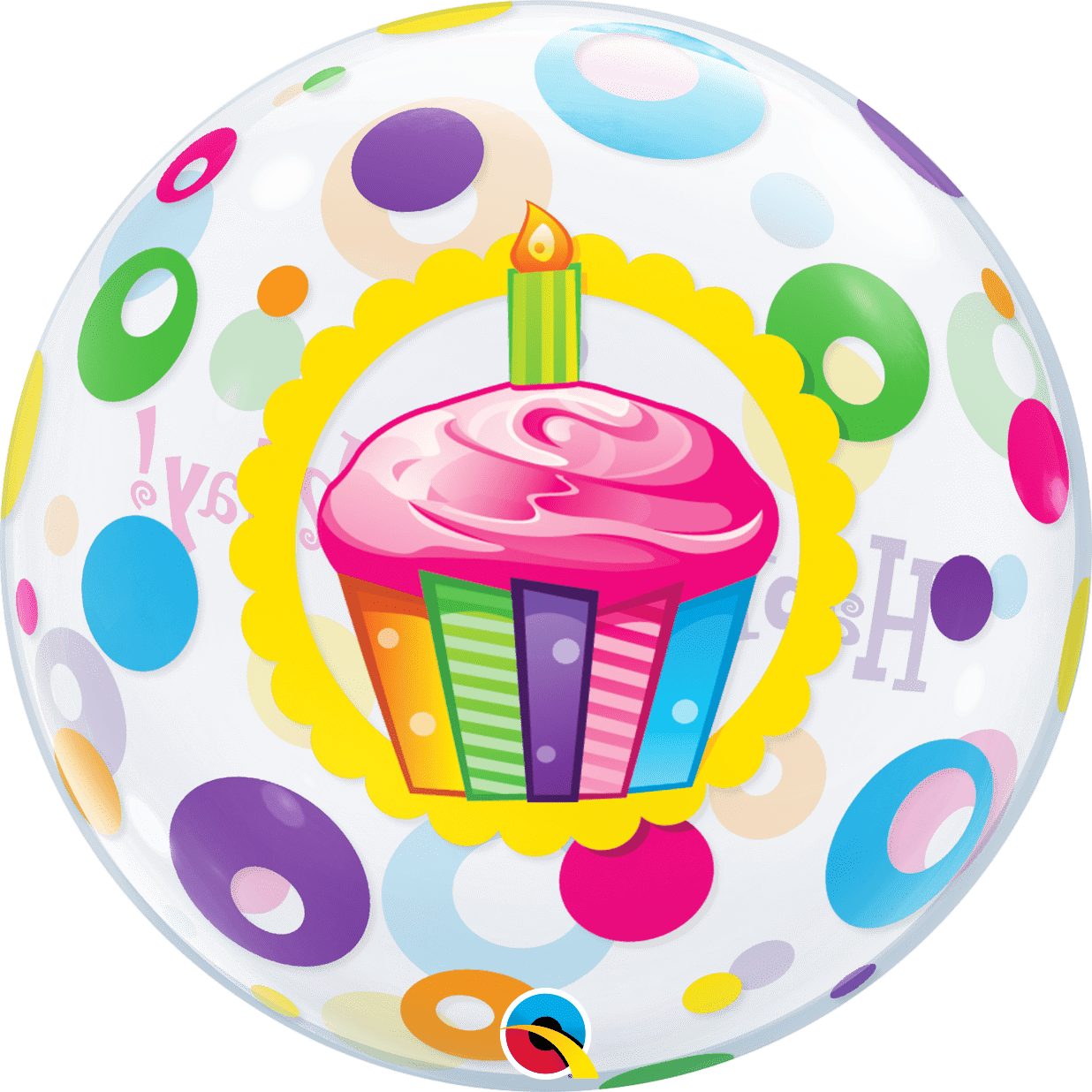 Qualatex Mylar & Foil 22" Birthday Cupcake & Dots Bubble Balloon