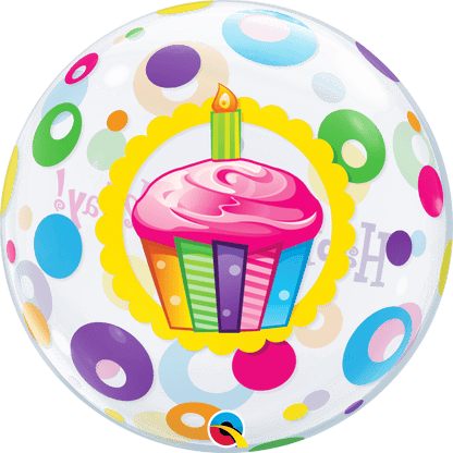 Qualatex Mylar & Foil 22" Birthday Cupcake & Dots Bubble Balloon