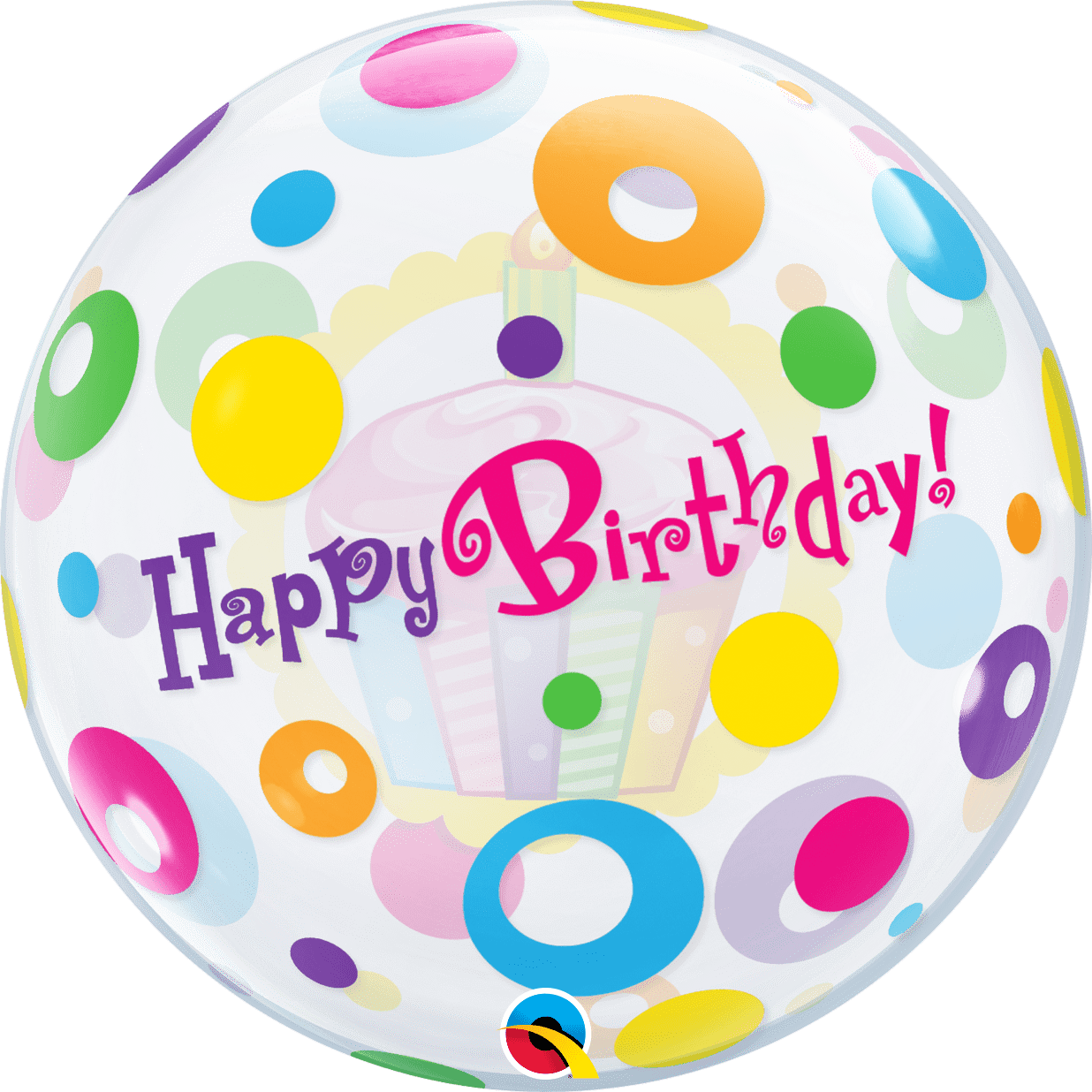 Qualatex Mylar & Foil 22" Birthday Cupcake & Dots Bubble Balloon