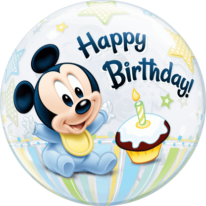 Qualatex Mylar & Foil 22" Disney Mickey Mouse 1st Birthday Bubble Balloon