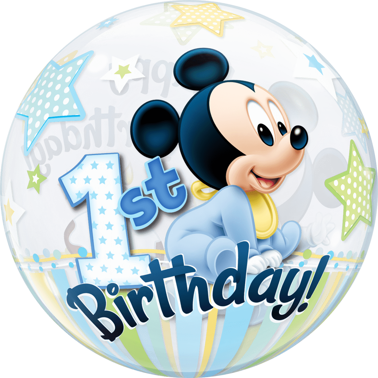 Qualatex Mylar & Foil 22" Disney Mickey Mouse 1st Birthday Bubble Balloon