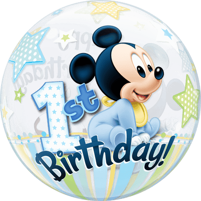 Qualatex Mylar & Foil 22" Disney Mickey Mouse 1st Birthday Bubble Balloon