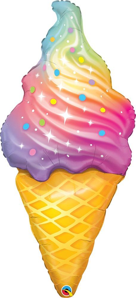 Qualatex Mylar & Foil Rainbow Swirl Ice Cream 39″ Balloon