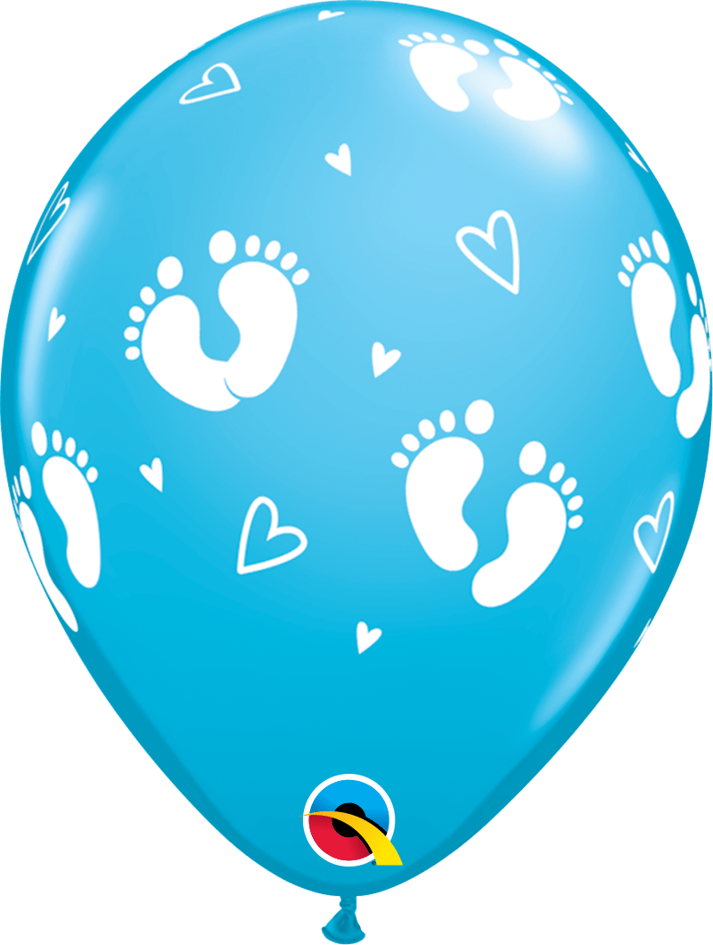 Qualatex Robin's Egg Blue Baby Footprints & Hearts 11″ Latex Balloons (50)