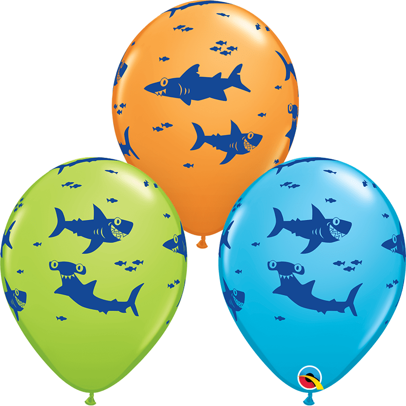 Sharks Orange, Green & Blue 11″ Latex Balloons (50)