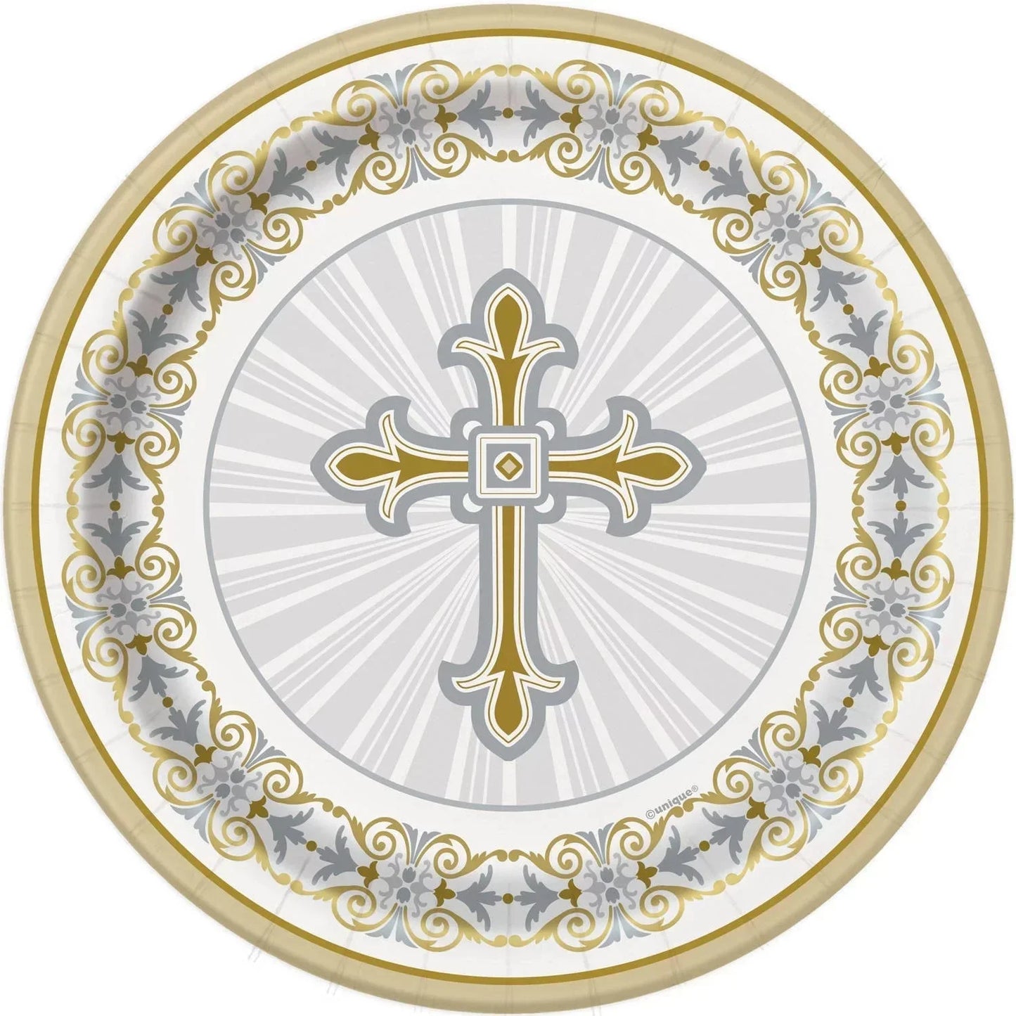 7" Paper Plates - Religious Cross Gold & Silver (8ct) - Unique