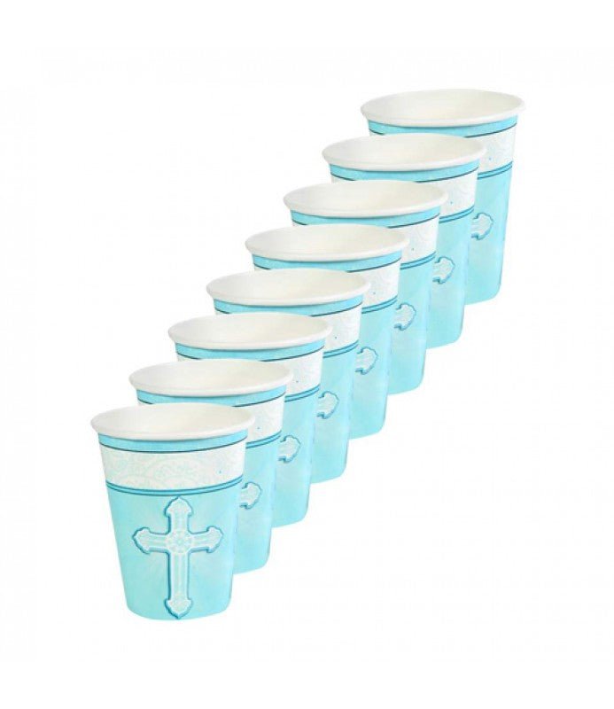 Religious 'Radiant Cross' Blue 9oz Cups 8ct - Amscan