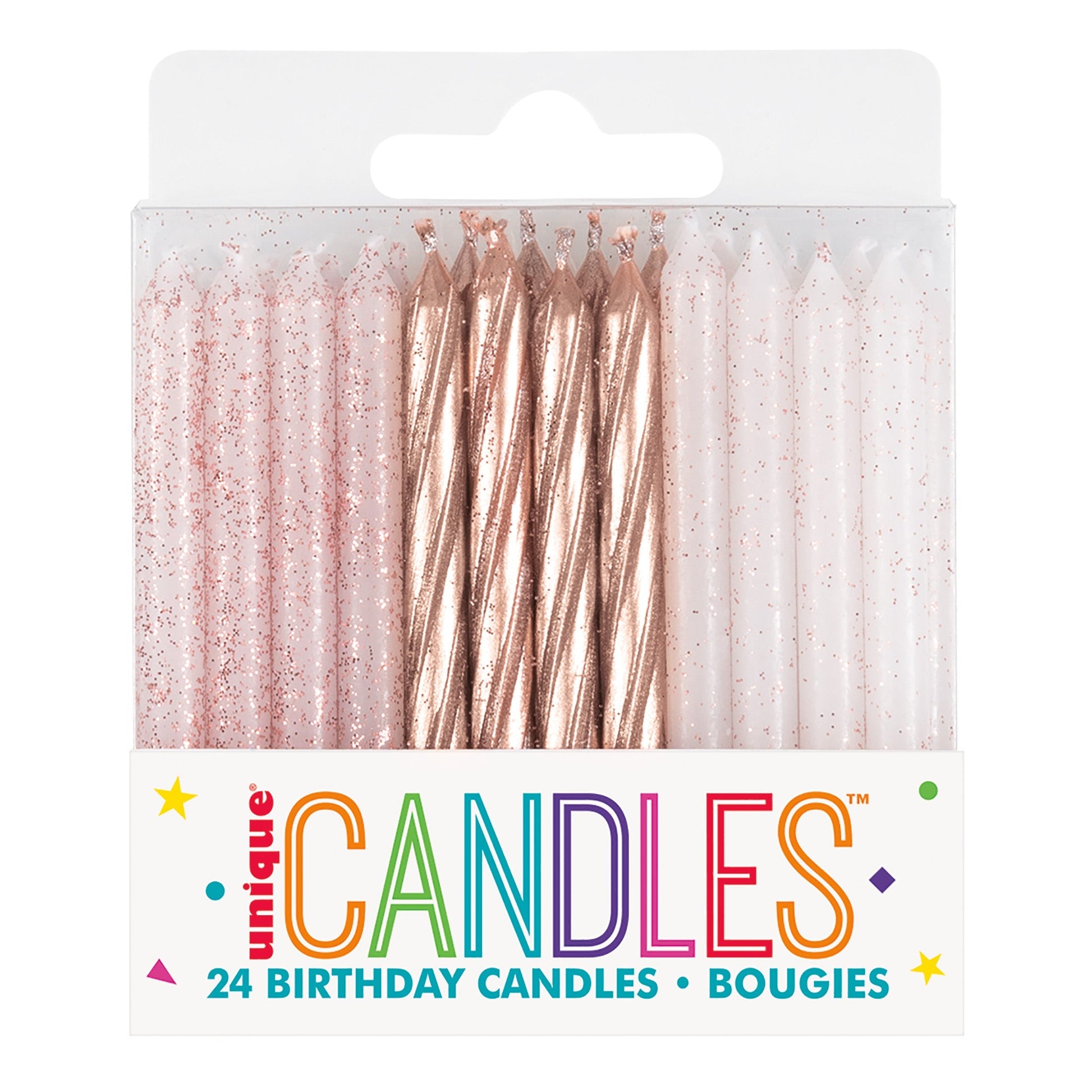 Rose Gold Glitter Spray Candles by Unique from Instaballoons
