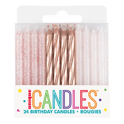 Rose Gold Glitter Spray Candles by Unique from Instaballoons