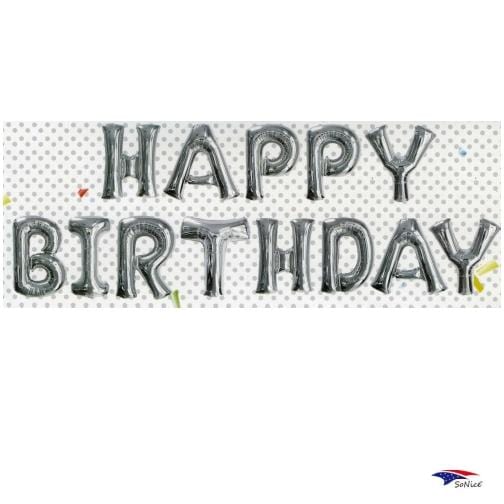 SoNice Mylar & Foil Silver Happy Birthday 16" Balloon Banner Kit