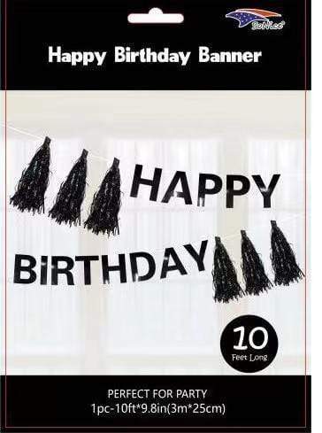 SoNice Party Supplies Black Happy Birthday Banner with Tassels