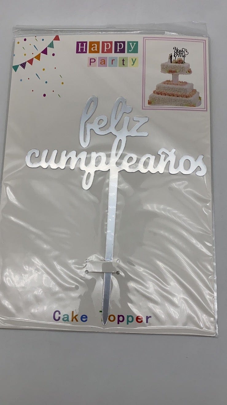 SoNice Party Supplies Feliz Cumpleanos Cake Topper Silver