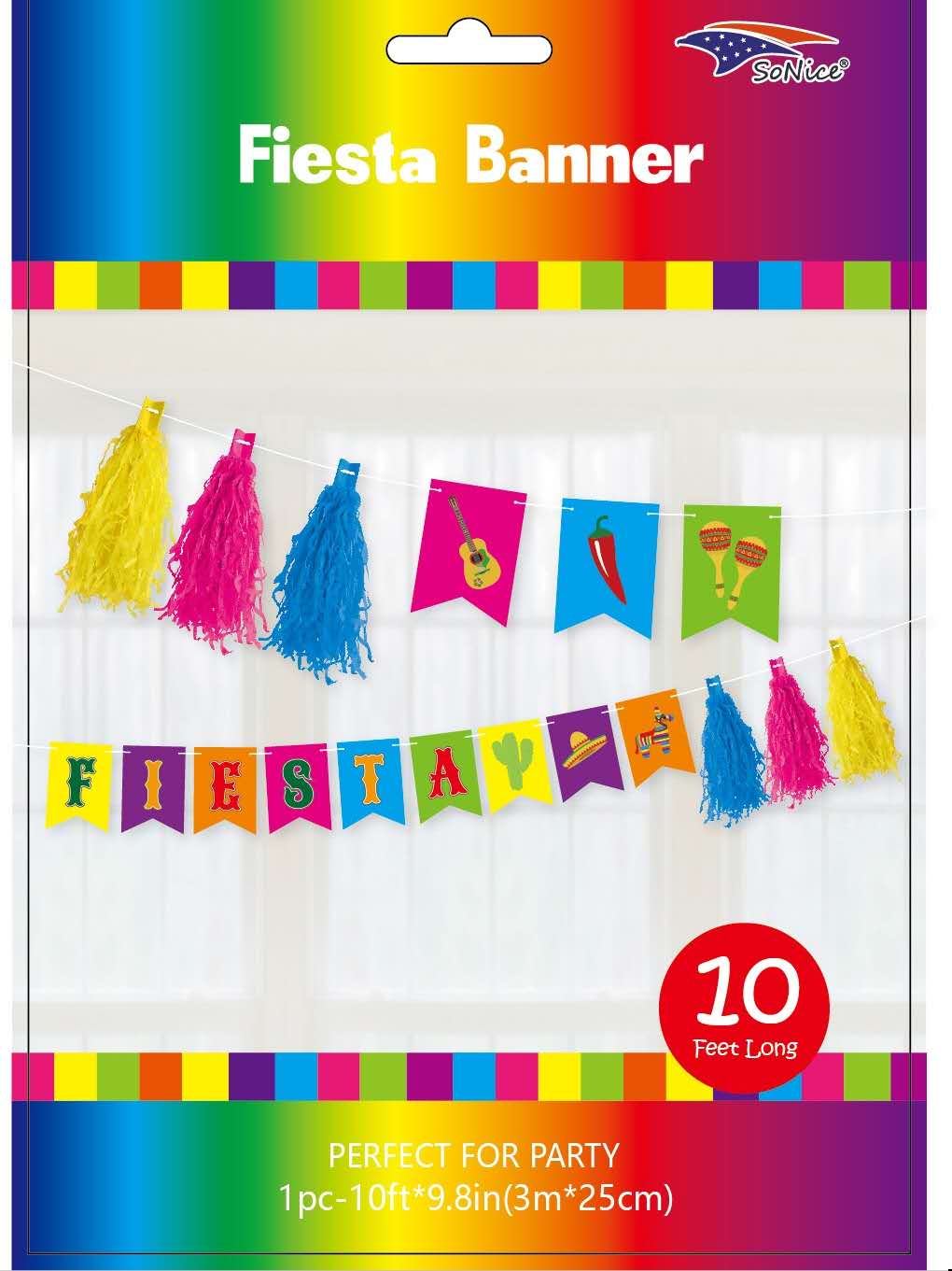SoNice Party Supplies FIESTA 10 Foot Banner with Tassels