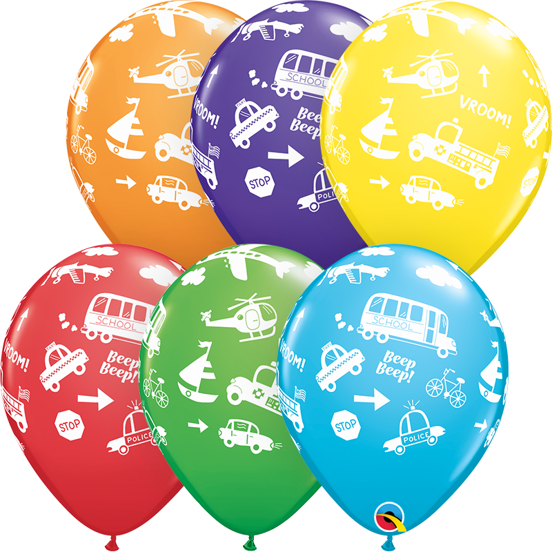 Transportation Assortment 11″ Latex Balloons by Qualatex from Instaballoons