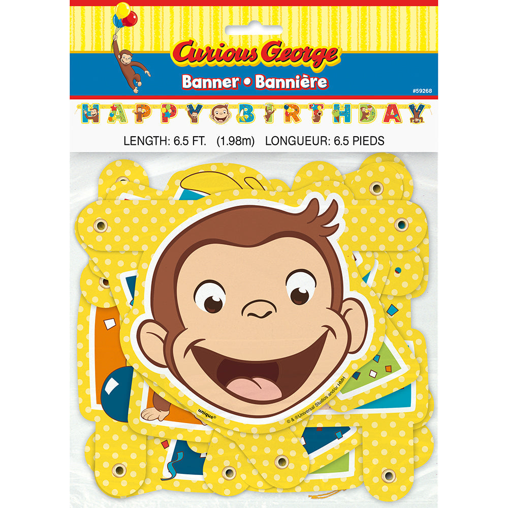 6.5ft Curious George Jointed Happy Birthday Banner