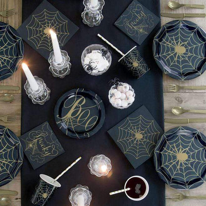 Unique Black & Gold Spider Web Round Dinner Plates 9″