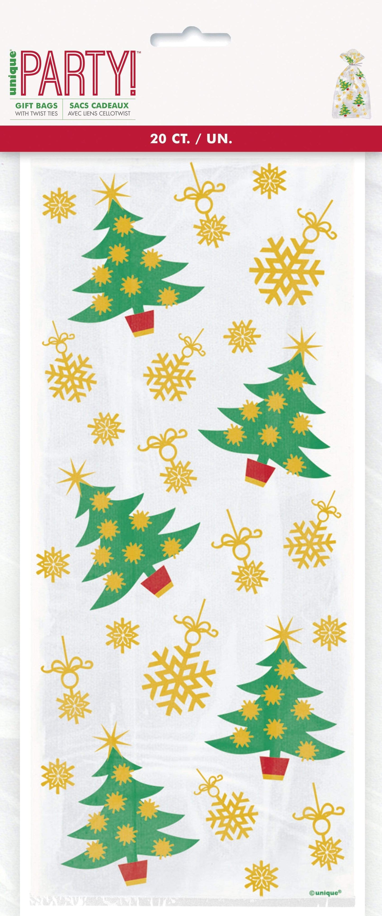 Unique Golden Christmas Cellophane Bags (20 count)