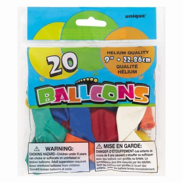 Unique Latex Assorted 9″ Latex Balloons (20 count)