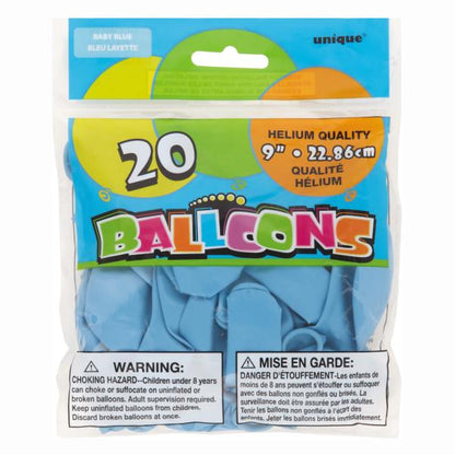 Unique Latex Baby Blue 9″ Latex Balloons (20 count)