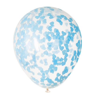 Unique Latex Blue 16" Clear Latex Balloons Prefilled with Heart Shape Confetti (5)