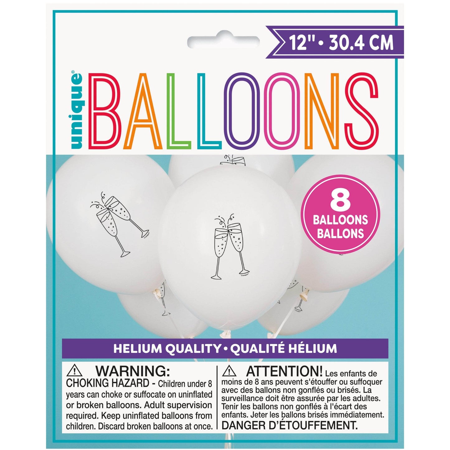 Unique Latex Champagne Glass Clink Balloons — 12" Latex (pack of 8)