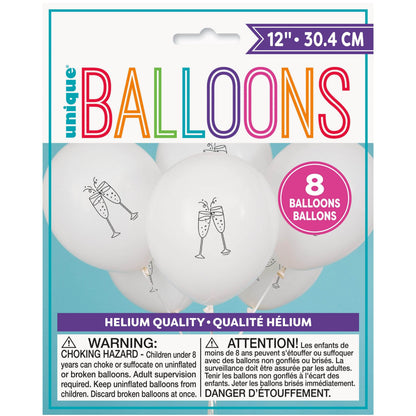 Unique Latex Champagne Glass Clink Balloons — 12" Latex (pack of 8)