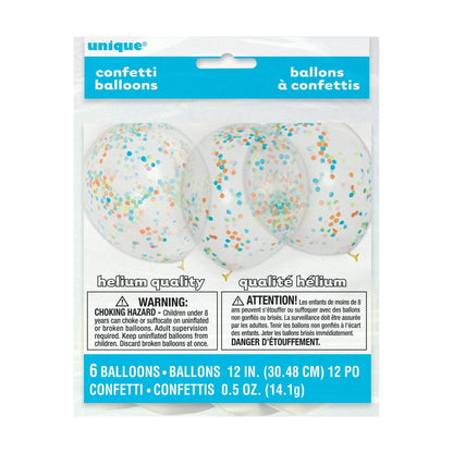Unique Latex Clear 12" Latex Balloons with Confetti (6 count)