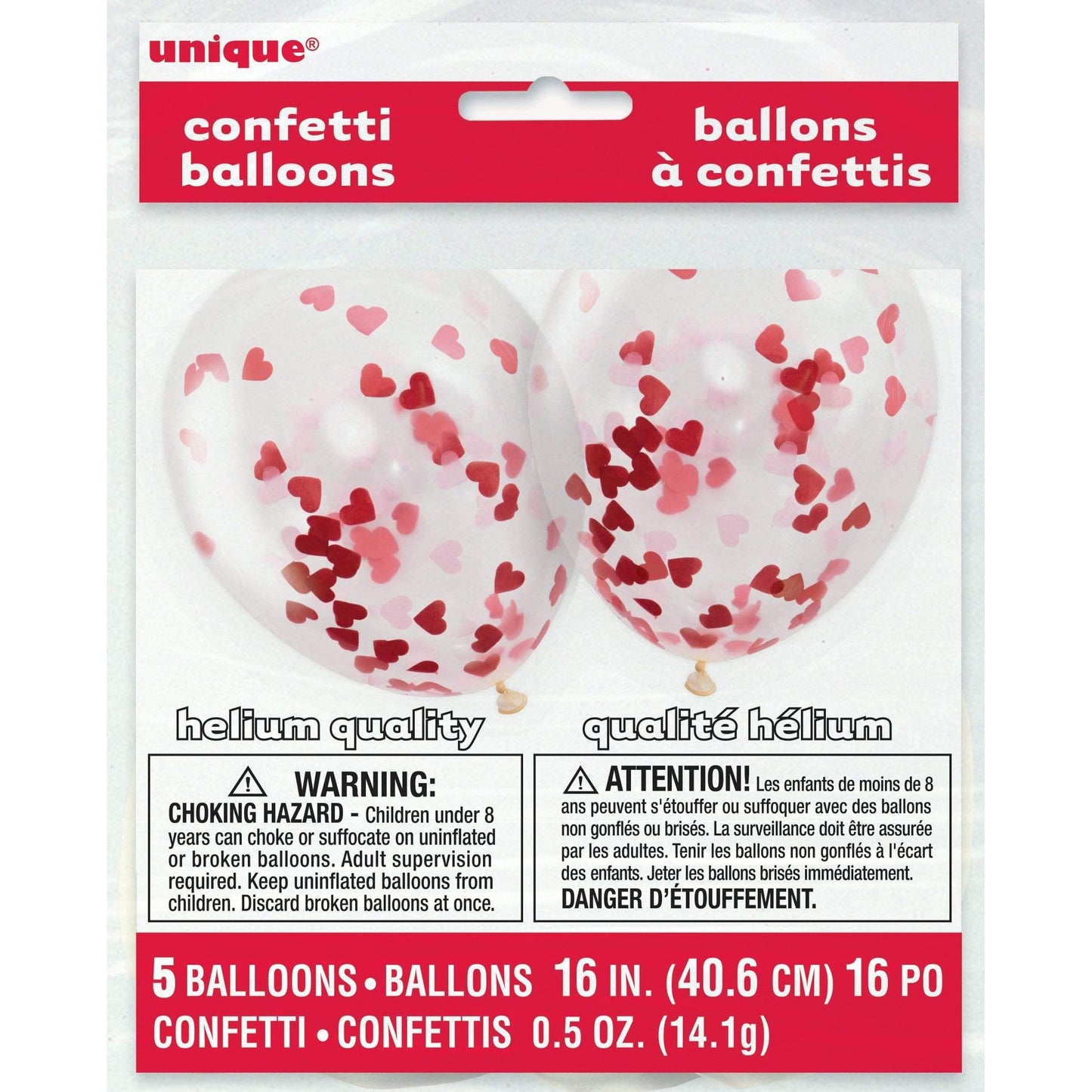 Unique Latex Clear Latex Balloons with Heart-Shaped Confetti — 16" Latex (pack of 5)