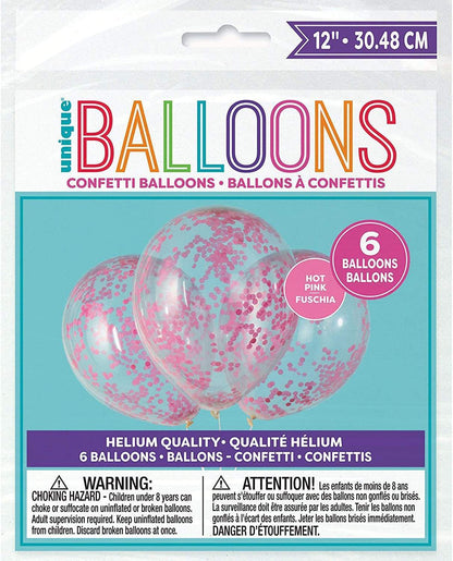 Unique Latex Clear Latex Balloons with Hot Pink Confetti 12″ Latex Balloons (6 count)